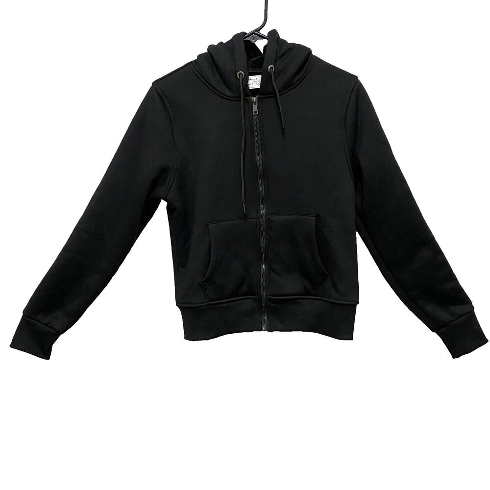 Pop-Up Women’s Black Fleece Lined Zip Hoodie Warm Cozy Jacket Size M